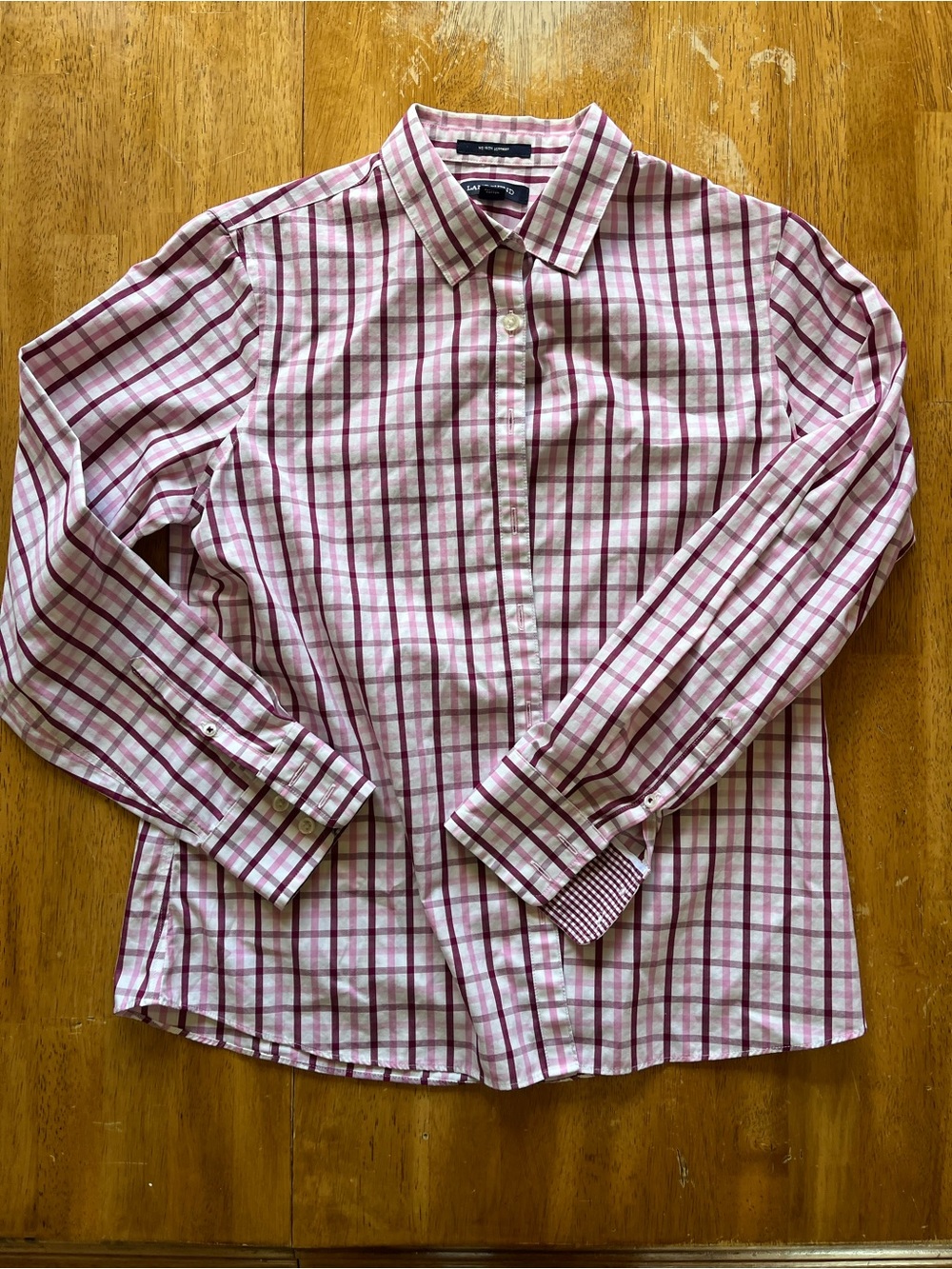 Lands' End Pink and White Plaid Button-Down Shirt